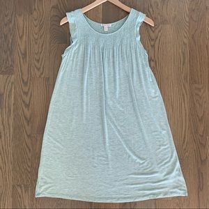 Lila Rose Smocked Shift Knit Jersey Dress in Heather Aqua Blue Size XS